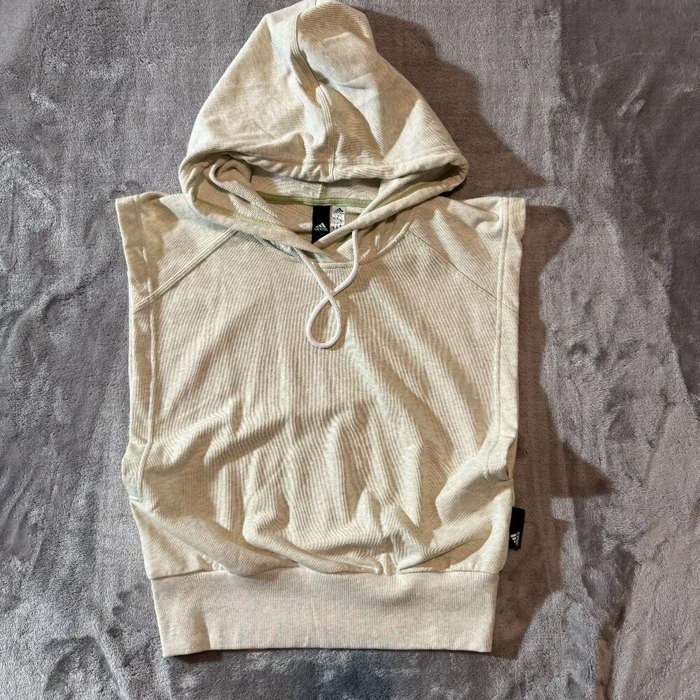 adidas Cream Sleeveless Muscle Tee Hoodie Womens Size XS Off-White Active Tank